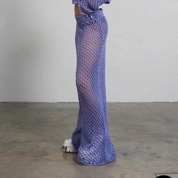 The Ragged Priest Wide Leg LIVEWIRE Pants Light Purple Open Knit Acrylic XS/S - Picture 6 of 10